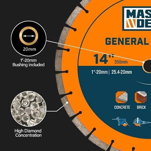 14 inch Diamond Saw Blade for Angle Grinder,Segmented General Purpose Blade Dry/Wet Cutting Blade for Concrete, Paver, Masonry, Terrazzo, Stone, Granite, Block, 1"-7/8" Arbor (1 Pack)