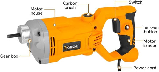 Hoteche 1200W Electric Concrete Vibrator ??Handheld Power Concrete Vibration Tool with 2m Cable ??for Slabs, Foundations, Driveways(Machine Only, compatible with 35mm Rod)