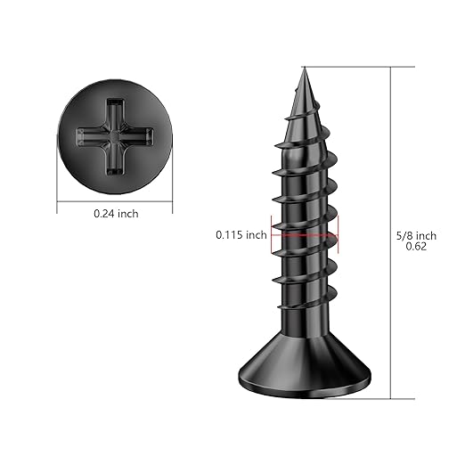 (1000Pcs) #4x5/8 Black Wood Screw Quick Metal Self Tapping Flat Head