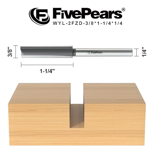 FivePears Straight Router Bits 1/4 Inch Shank Double Flute, 3/8 Inch Cutting Diameter, 1-1/4 Inch Cutting Length, Used for Create Groove, Dado or Hollow