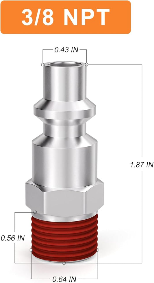 GASHER 3/8 Inch Body Size, M-Type Plug, 3/8 Inch Male Pneumatic Plugs(10-Pack)