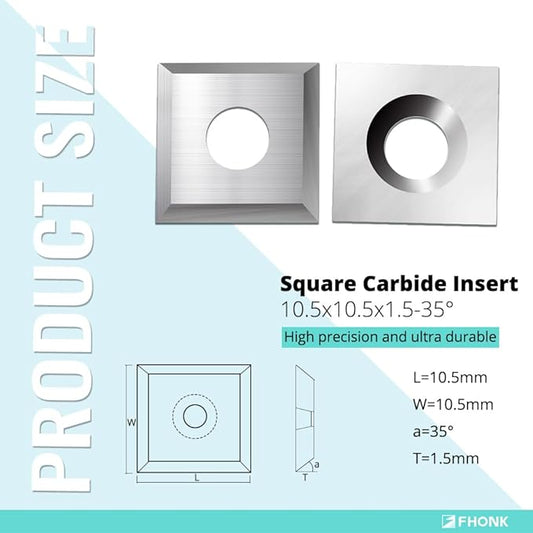 10.5mm Square Straight Carbide Cutters, for Woodturning Replacement Cutter Knives, Fits Spiral, Helical Planer Cutter, Wood Lathe Turning Tool, 10-Piece (10.5x10.5x1.5-35째)