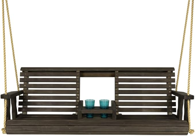 Porchgate Amish Heavy Duty 800 Lb Rollback Console Treated Porch Swing with Hanging Ropes (Dark Walnut)