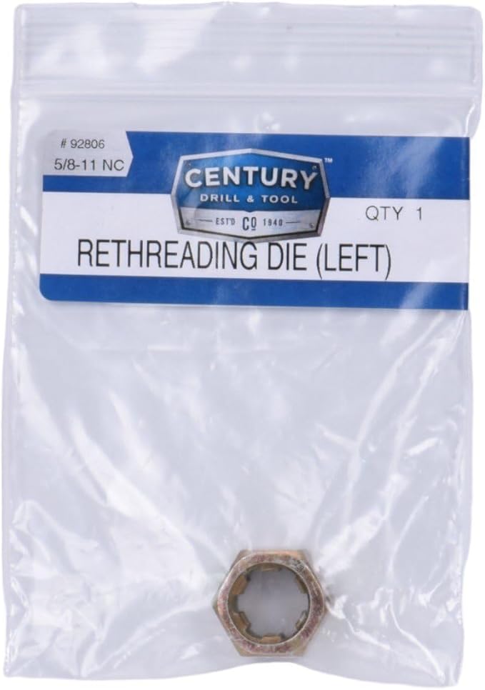 Century Drill & Tool, 92806, 5/8-11NC, Left Hand Rethreading Die, Tool Set, Fractional Thread Repair