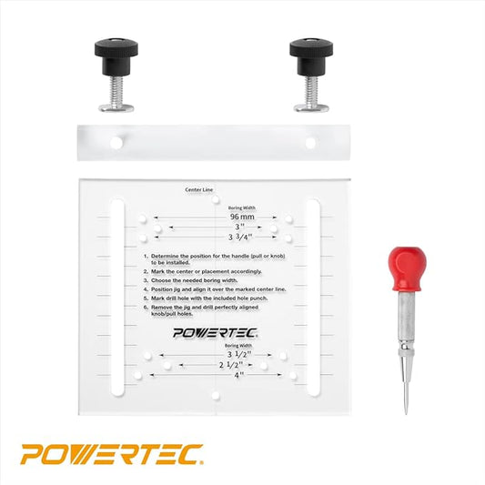 POWERTEC Cabinet Hardware Jig w/Center Punch, Drawer Jig for Installing Pulls, Knobs, Handle on Cabinet and Drawer, Woodworking Tools for Cabinet Handles, Drawer & Cabinet Pulls Installation (71412)