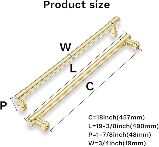 khtumeware | Appliance Handle Pull | Polished Brass | 18 in (457 mm) Center-to-Center Polished Gold Drawer Pull | 1 Pack| Kitchen and Bathroom Cabinet Hardware | Furniture Hardware