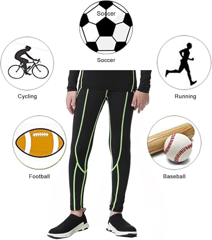 LANBAOSI Youth Boys Compression Leggings Athletic Pants Base Layer Football Workout Tight