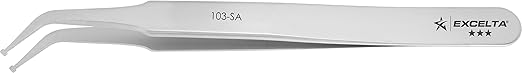 Excelta Bent Paddle Tip Tweezers, Three Star Precision Rated SMD Handling Tweezer, Anti-magnetic Stainless Steel Tweezer, 4.25” Overall Length (103-SA)