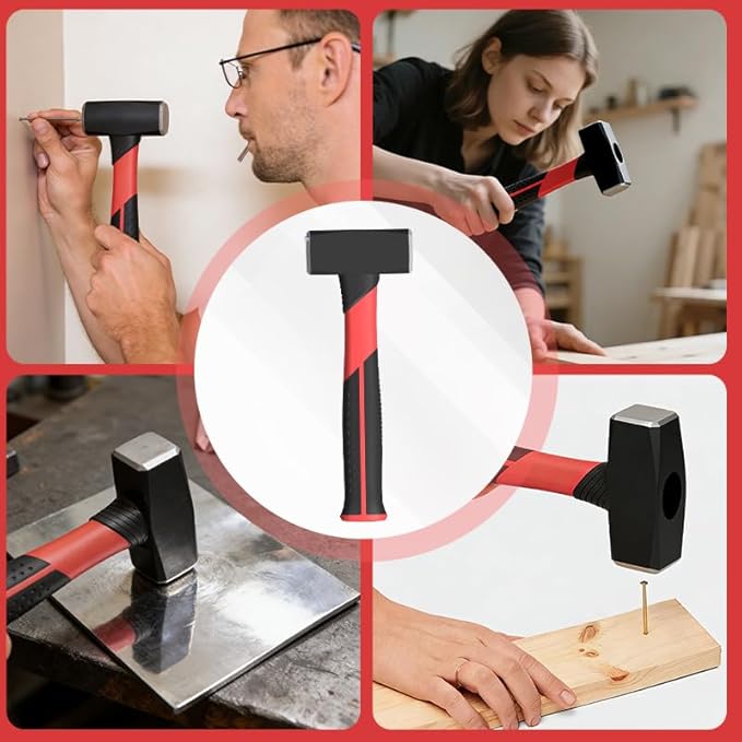 2.2lb Sledge and Club Hammer with Work Gloves, Mini Sledge Drilling Hammer Shock-Resistant Non-Slip Fiberglass Handle Construction and Demolition