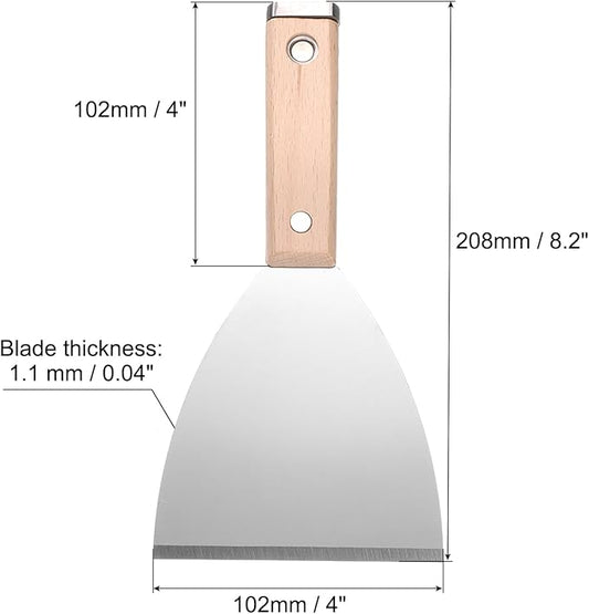 uxcell Putty Knife 4" Stainless Steel Paint Scraper Flexible Drywall Repair Mud Knife Wood Shank for Removing Cement Wallpaper Mud Adhesive Taping with Metal Hammer End