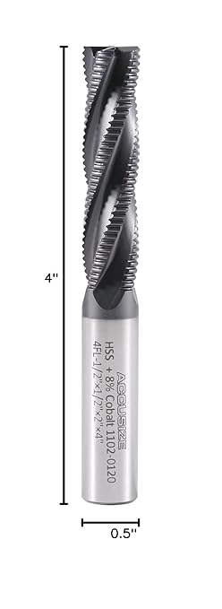 Accusize Industrial Tools 1/2'' Dia, M42 8% Cobalt Tialn Roughing End Mill, 1/2'' Shk Dia, 2'' Flt Length, 4'' Oal, 4 Flute, Coarse Tooth, 1102-0120
