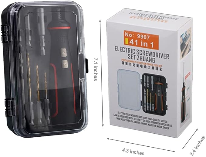 Electronic Precision Screwdriver Set LED Lights 41pcs in 1 Case S2 Alloy Steel HRC 56 Hardness Bits Space-saving Built-in 2000mAh Li-on Battery Easy Install or Remove (9907)