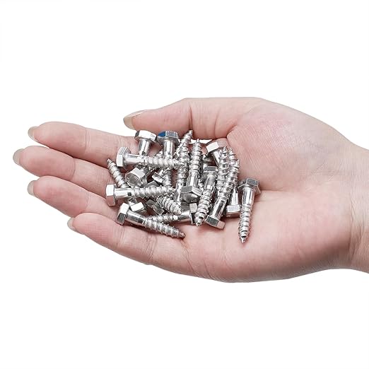 25 Pcs M6x1.18 Inch Hex Head Lag Screws 304 Stainless Steel 18-8 Wood Screws for Indoor Furniture Assembly Bookshelves Solid Wood Dining Tables