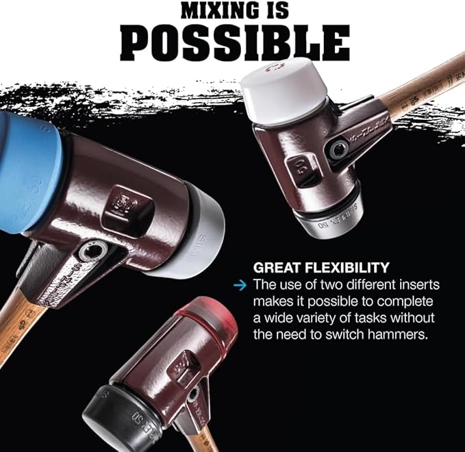 Halder Simplex Soft-Faced Mallet 3028.040 - Medium-Hard Rubber Insert, Hard Nylon Insert, Cast Iron Housing with Handle Protection Sleeve, Varnished Wooden Handle, 40mm, 1.4 lbs.