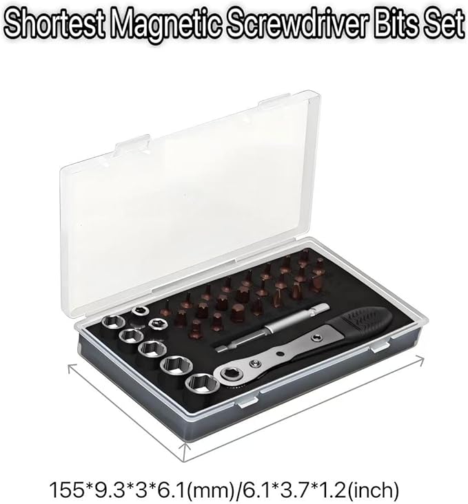 33 in 1 Right angle screwdriver 18mm/0.7??Shortest magnetic screwdriver bit (S2 alloy steel) 90 Degree Offset mini ratchet screwdriver set Dedicated to small spaces Home&Outdoor Portable Tools