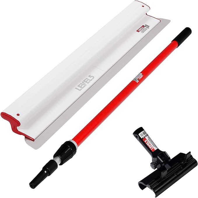 LEVEL5 Composite Skimming Blade Combo, 32" Blade + 49" - 87" Extension Handle | Smoothing/Knockdown Drywall Knife | Composite Plastic & European Stainless Steel Construction | 5-432C