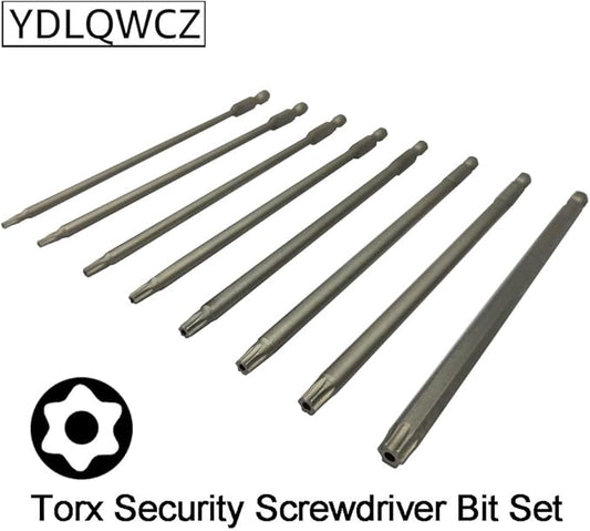 Long Torx Security Screwdriver Bit Sets 6 Inch Length T8 T10 T15 T20 T25 T27 T30 T40 S2 Steel Torx Security Head Drill Screw Driver Drill Set (8Pcs 150mm)