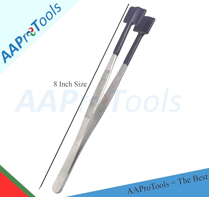 Pack of 2 8 Inch Rubber Tipped Tweezers PVC Silicone Coated Soft Non Marring Flat Tip Lab Industrial Hobby Craft Tweezers Tools, Blue