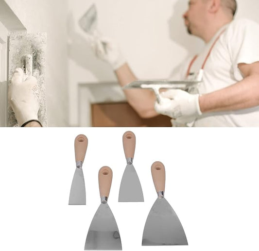 Putty Knife, Paint Scraper Spackle Wall Repair 4 Pcs Putty Knife Scrapers Stainless Steel Spackle Knife Metal Scraper Tool for Drywall Finishing, Plaster Scraping, Decals
