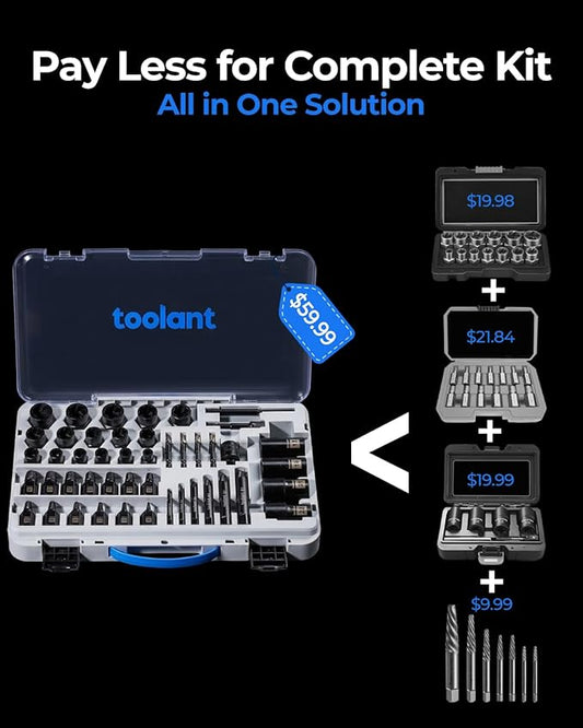 toolant 46pcs Impact Bolt Extractor Kit, Bolt & Nut Remover Socket Tool Kit, Stripped Bolt Extractor for Damaged Screws and Bolts