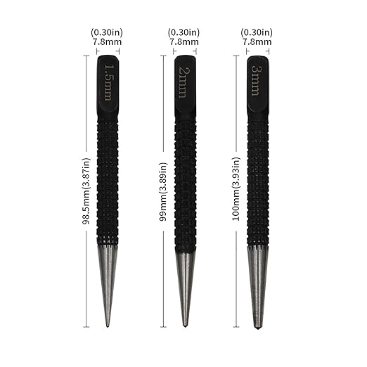 3PCS Black High Carbon Steel Centre Punch Drill Kit 1.5/2/3mm Mechanical Maintenance Installation Positioning Tool for Metal and Wood Openings