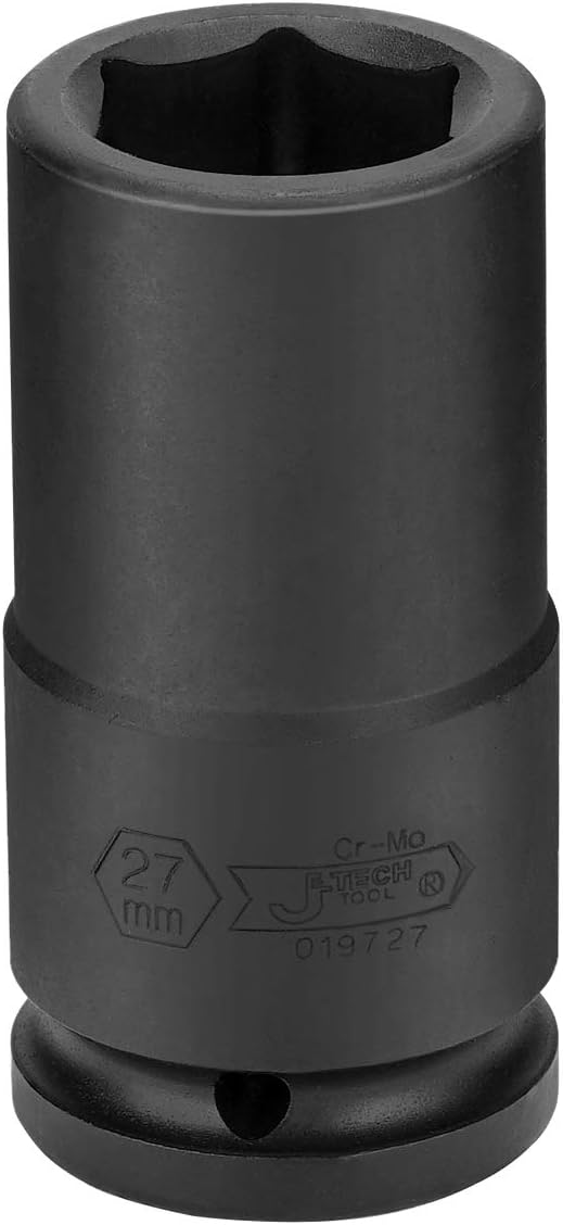 Jetech 3/4-Inch Drive 27mm Deep Impact Socket with 6-Point Design, Heat-Treated Chrome Molybdenum Alloy Steel, Metric