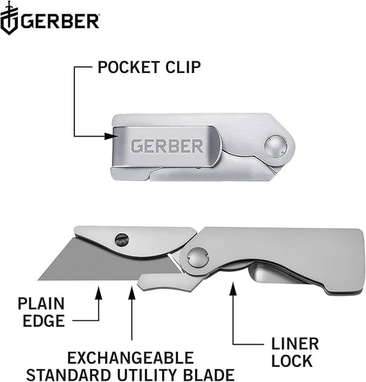 Gerber Gear EAB Pocket Razor Knife with Money Clip - EDC Gear Folding Stainless Steel Utility Knife with Box Cutter Blade for Everyday Carry