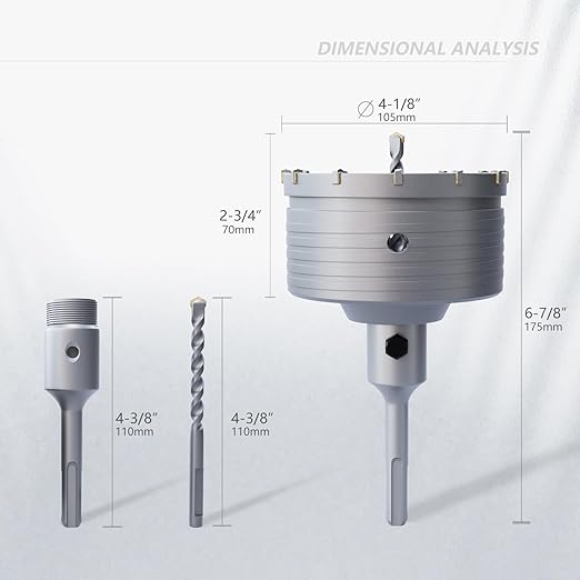 GSTK 105mm(4-1/8"),Concrete Hole Saw Kit with SDS Plus Shank, Gift with 5pcs Dust Catcher, Hole Saw Cutter for Brick、Concrete|、Cement 、Stone