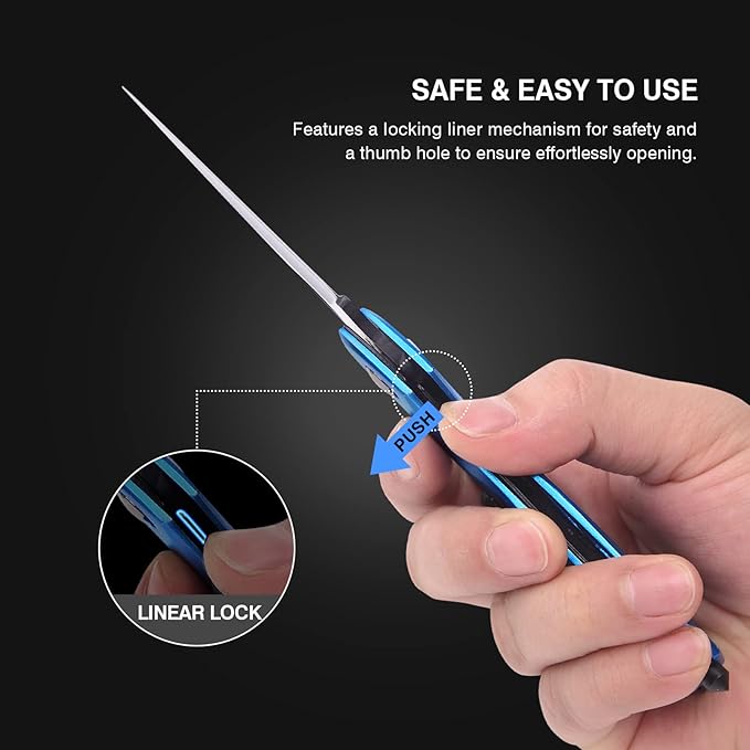 EDC Multitool Carabiner with Knife, Bottle Opener, Window Breaker and Screwdriver, Survival Knives Tools for Men Outdoor Camping (Blue)