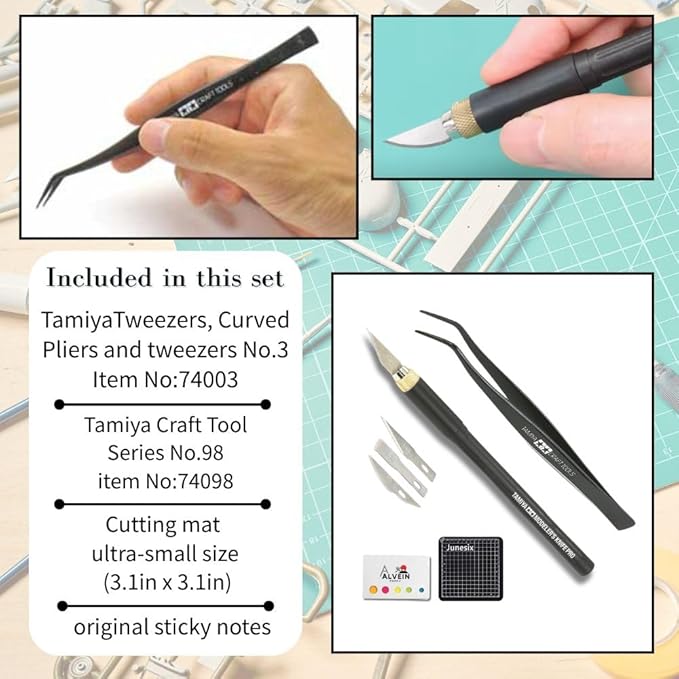 3-Piece Model Tool Set ??Tamiya Modeler?셲 Knife PRO, Tamiya Curved Tweezers & Cutting Mat