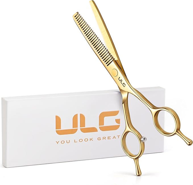 ULG Professional Texturizing & Thinning Shears - 6.5?쇺?Hair Cutting Scissors, Ultra Sharp Japanese Stainless Steel, Ambidextrous Ergonomic Handle for Barbers, Stylists, Salon & Home Use, Gold