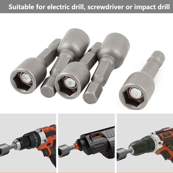 10pcs 1/4'' Hex Shank Power Nut Driver Bit Set 8mm Impact Nut Setter Socket Driver Drill Bit Set, 42mm Length