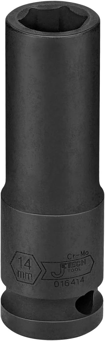 Jetech 1/2-Inch Drive 14mm Deep Impact Socket with 6-Point Design, Heat-Treated Chrome Molybdenum Alloy Steel, Metric