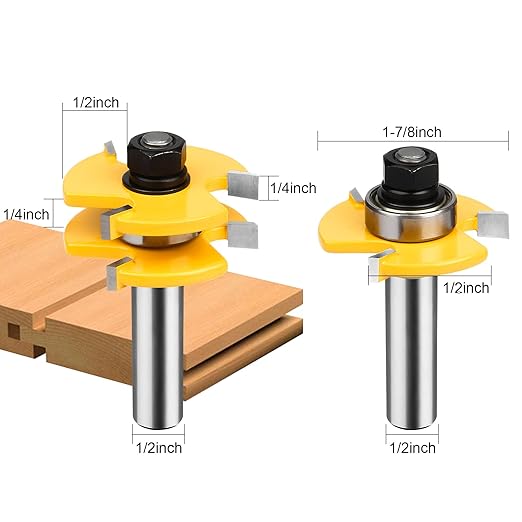 BAIDETS 1/2" Tongue and Groove Router Bits - Set of 2Pcs 1/2 Inch Shank Router Bit Set 3 Teeth Adjustable T Shape Wood Milling Cutter