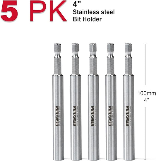 5PACK Stainless Screwdriver Bit Holders, 4Inches Extension Socket Drill Bit Magnetic Holder Hex Shank Quick-Change Drill Bit Guide
