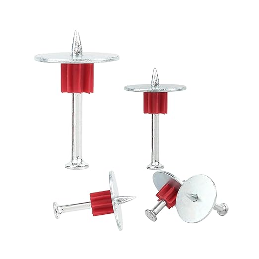 MyyiTar 1-1/2" Powder Actuated Fasteners Round Nails .30" Head Diameter and 1" Washer with Red Flute Drive Pins for Powder Fastening & Power Framing Systems 50 pcs