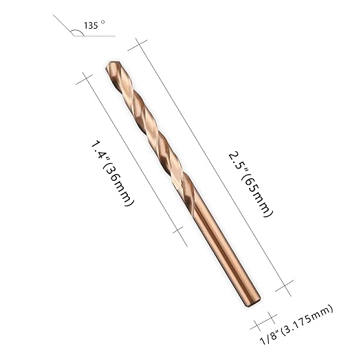 1/8" M35 Cobalt HSS Jobber Length Twist Drill Bit with Straight Shank,Heavy Duty, Pack of 10 PCS, Drilling for Cast Iron, Heat-Treated Steel, Stainless Steel and Other Hard Materials by LU&MN