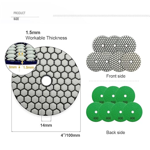 SHDIATOOL 4-Inch Dry Diamond Polishing Pads Grit 800 for Granite Marble Stone Sanding Pad Grinding Pads 7Pcs
