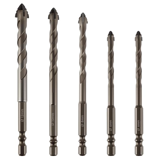 5pcs Four Blade Serrated Eccentric Drill Bit Set - 4 Sizes (6/8/10/12mm) - High-Strength for Stone, Glass, Wood, Brick, Metal, Ideal for DIY & Professional Projects