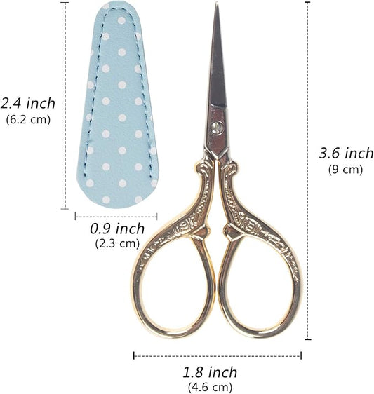 Embroidery Scissors with Leather Scissor Cover Small 3.6 inch Sewing Craft Sharp Scissors for Fabric Cutting Paper Crafting Office Scissor Sewing Handicrafts Tool