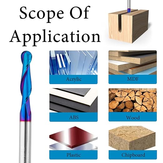 CNC Router Bit 1/4" Shank, Solid Carbide Ball Nose End Mill Up Cut Spiral Router Bit with 1/4" Diameter 1-1/8" Cutting Length for Wood Milling 2D/3D Carving