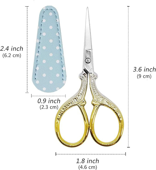 3.6Inch Crochet Scissors Embroidery Scissors Stainless Steel Classic Scissor with Leather Cover Crafting Scissor Shears for Needlework Craft Art Work Manual Handicraft DIY Tool