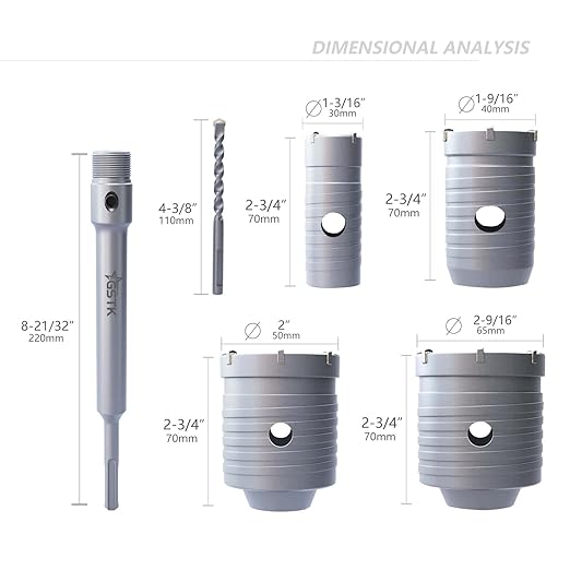 GSTK 10pcs Concrete Hole Saw Set (30mm 40mm 50mm 65mm) with SDS Plus Shank Connecting Rod and 5pcs Dust Catchers, Concrete Hole Saw Kit for Concrete|Cement|Brick Stone|Wall.