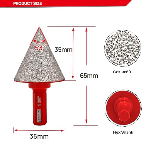 DT-DIATOOL Diamond Beveling Chamfer Bits - Diamond Countersink Drill Bit 35mm with Hex Shank for Enlarging Trimming Shaping Existing Holes of Granite Marble Porcelain Tiles,Size of 2mm to 35mm 2pcs