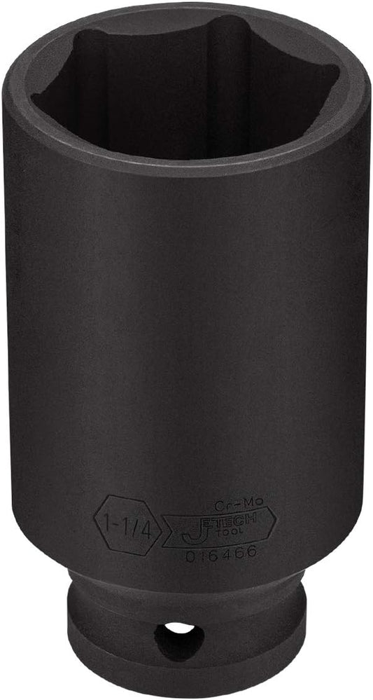 Jetech 1/2 Inch Drive 1-1/4 Inch Deep Impact Socket, Made with Heat-Treated Chrome Molybdenum Alloy Steel, 6-Point Design, SAE