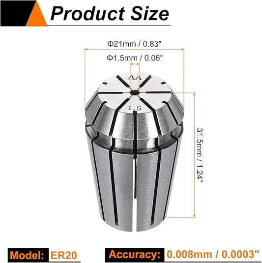 HARFINGTON Spring Collet Chuck ER20 1.5mm 65Mn Spring Steel Precision Router Collets for CNC Engraving Milling Lathe Tool