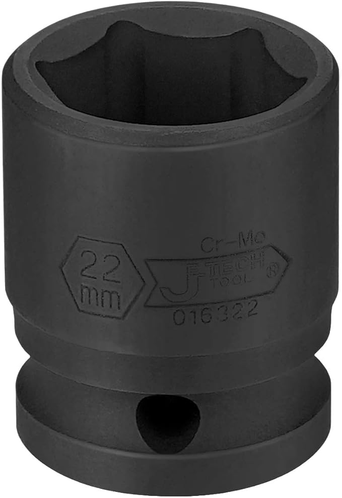 Jetech 1/2 Inch Drive 22mm Standard Impact Socket, Chrome Molybdenum Alloy Steel, 6-Point Design, Metric Socket for Automotive Maintaince