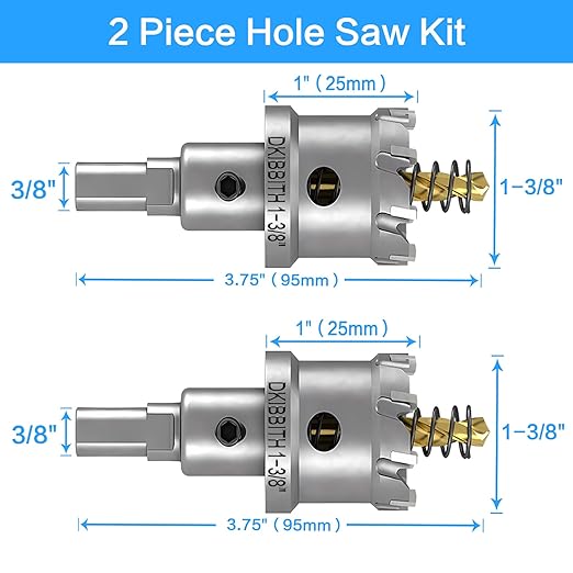TCT Hole Saw Set, 2-Pack of 1-3/8" (35mm) Heavy Duty Tungsten Carbide Tipped Hole Cutters for Stainless Steel Mild Steel Copper Iron Brass Plastic and More, with Titanium-Plated Pilot Drill Bits