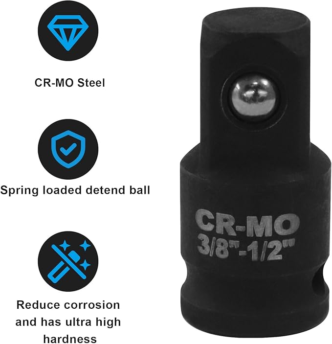 3/8" Female to 1/2" Male Impact Socket Adapter, Black Wrench Socket Adapter For Impact Driver
