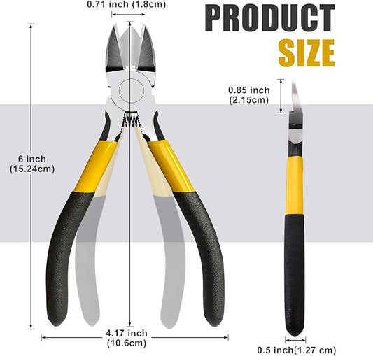 Lasnten Wire Cutters Precision Cutting Pliers Side Diagonal Cutters Small Wire Clippers with Nonslip Handle DIY Jewelry Making Crafting Model Kits (15 Pcs 6 Inch,Yellow Black)